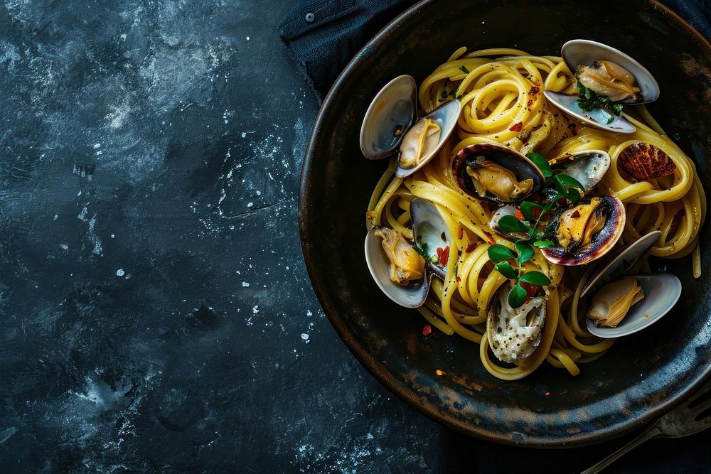 Pasta white wine sauce food clam seafood. AI generated Image by rawpixel.