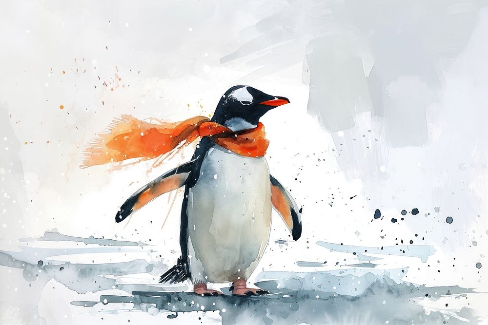 Penguin playing snowboard animal bird creativity. AI generated Image by rawpixel.