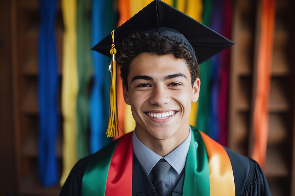 Latin lgbtq student on his high school graduation day portrait smile happy. AI generated Image by rawpixel.