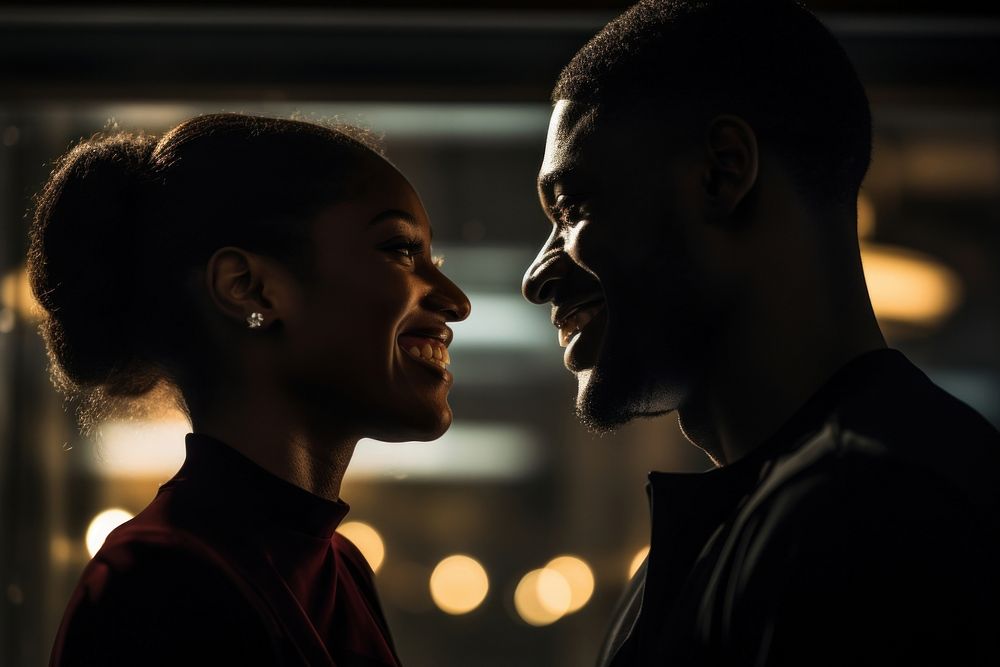Black couple looking at each other portrait adult smile. AI generated Image by rawpixel.