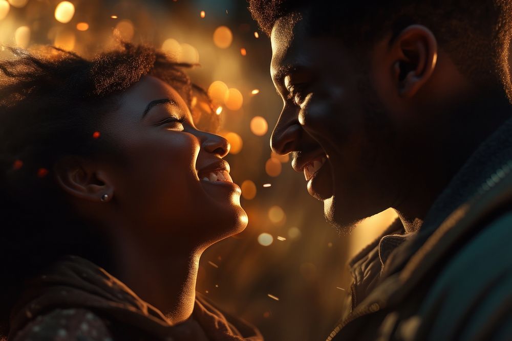 Black couple looking at each other adult affectionate togetherness. AI generated Image by rawpixel.
