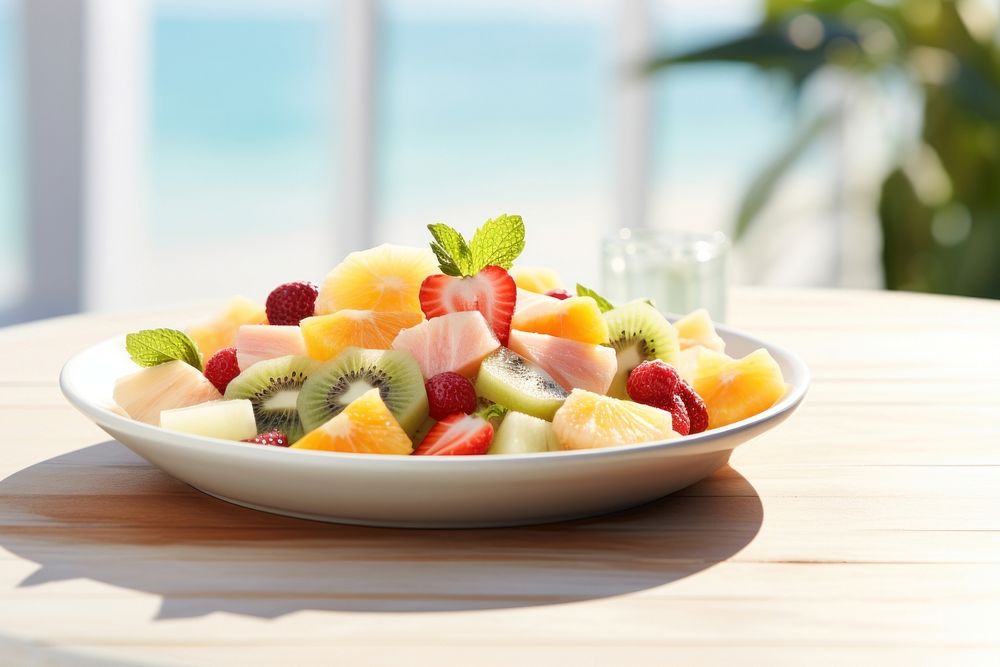 Fruit salad plate table plant. AI generated Image by rawpixel.