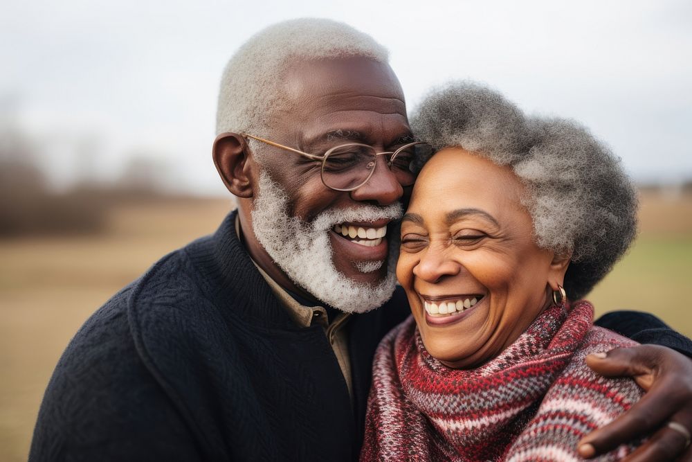 African american senior couple kissing laughing portrait adult. AI generated Image by rawpixel.