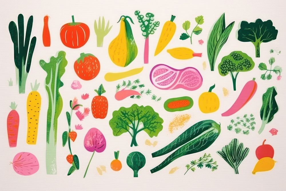 Group of vegetables broccoli drawing plant. AI generated Image by rawpixel.