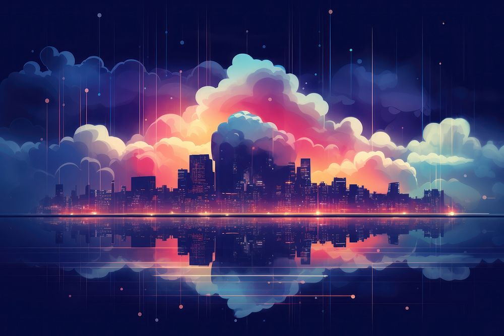 Futuristic cityscape sky architecture landscape. AI generated Image by rawpixel.