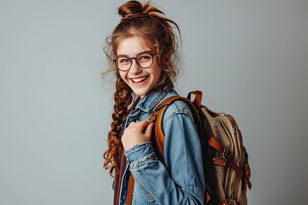 Cute young student girl glasses laughing portrait. AI generated Image by rawpixel.