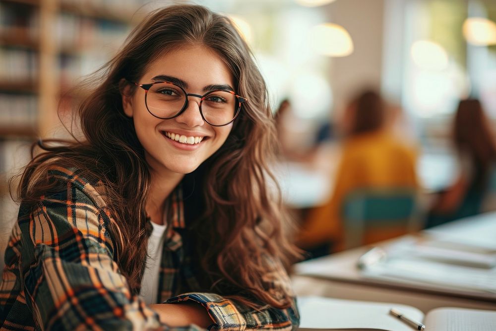 Female student having an exam looking adult smile. AI generated Image by rawpixel.