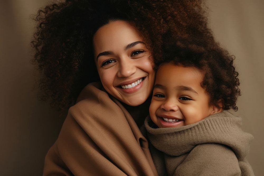 Kid hugging mother laughing portrait people. AI generated Image by rawpixel.