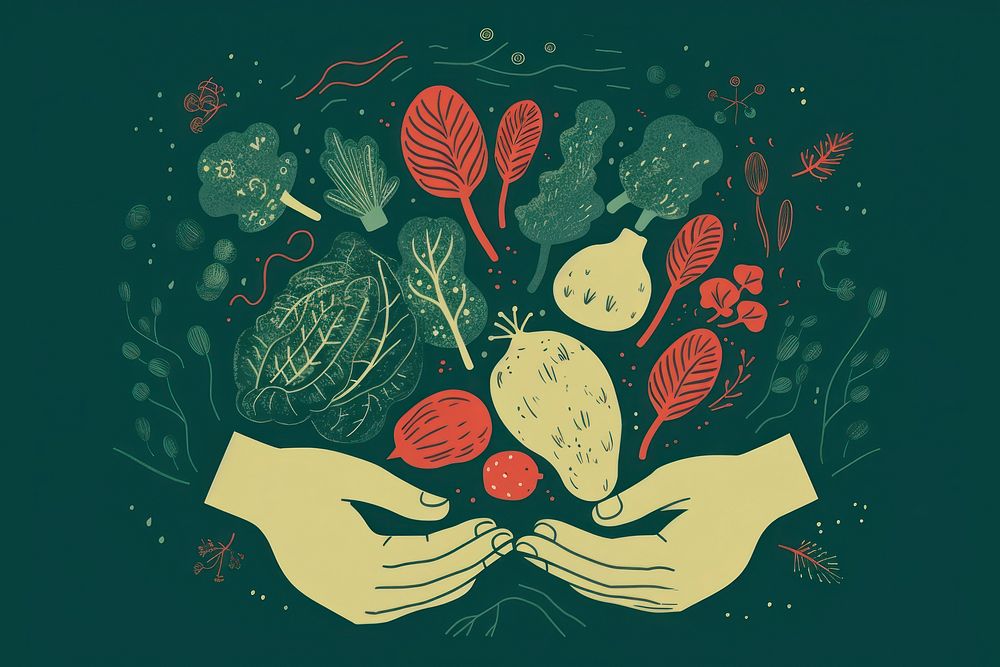 Hands holding vegetables graphics green plant. AI generated Image by rawpixel.