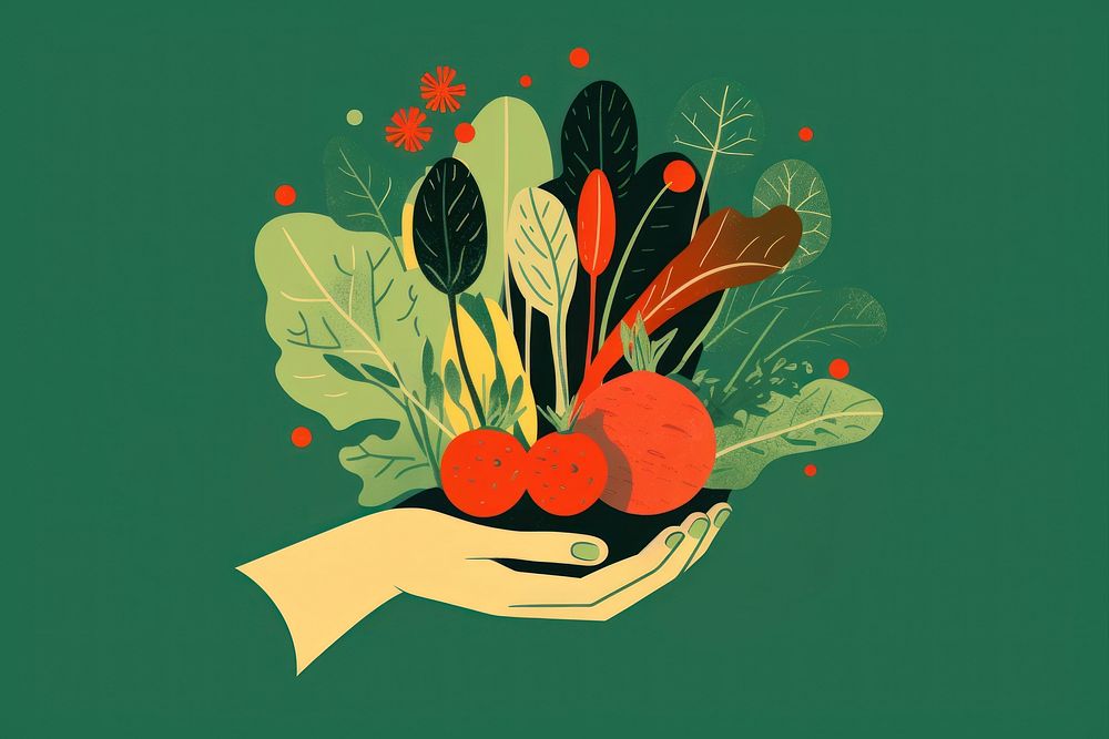 Hands holding vegetables graphics radish green. AI generated Image by rawpixel.