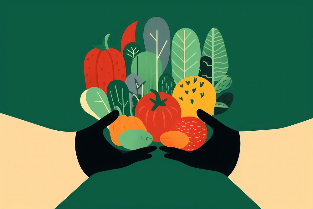 Hands holding vegetables graphics fruit green. AI generated Image by rawpixel.