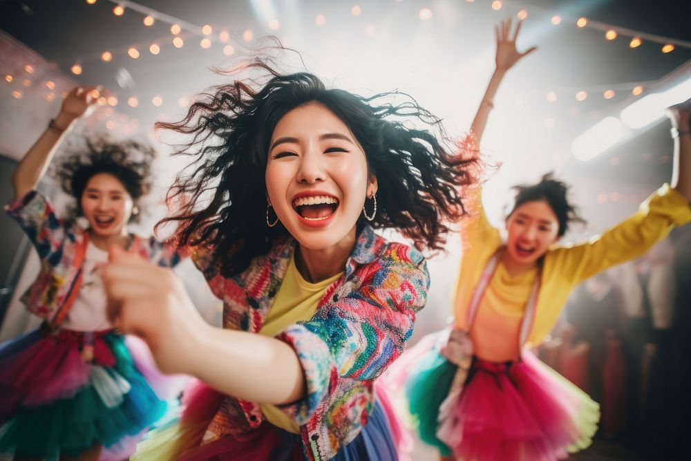 Asian girls dance party at home dancing adult togetherness. AI generated Image by rawpixel.