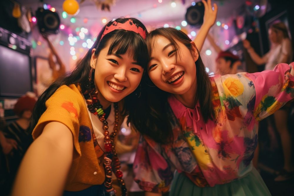 Asian girls dance party at home celebration smile adult. AI generated Image by rawpixel.