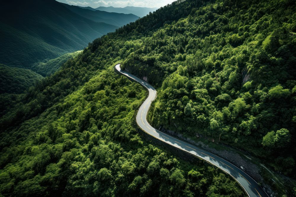 Winding mountain road nature vegetation outdoors. AI generated Image by rawpixel.