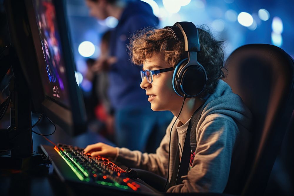 Young gamer playing headphones electronics technology. AI generated Image by rawpixel.