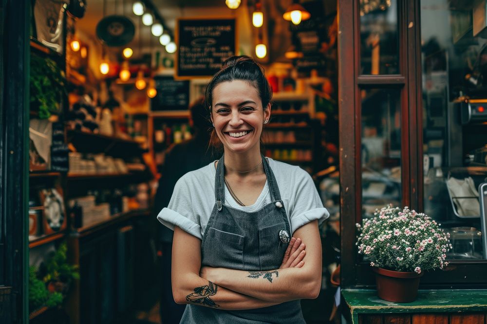 Cheerful small business owner standing smiling smile. AI generated Image by rawpixel.