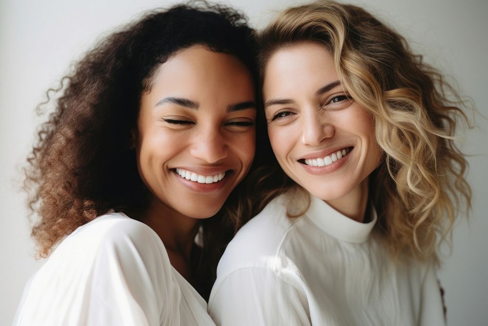Diverse female couple laughing smile adult. AI generated Image by rawpixel.