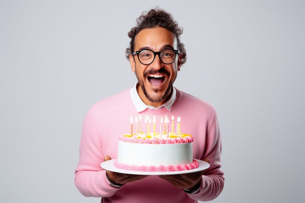 Hispanic man cake fun birthday. AI generated Image by rawpixel.