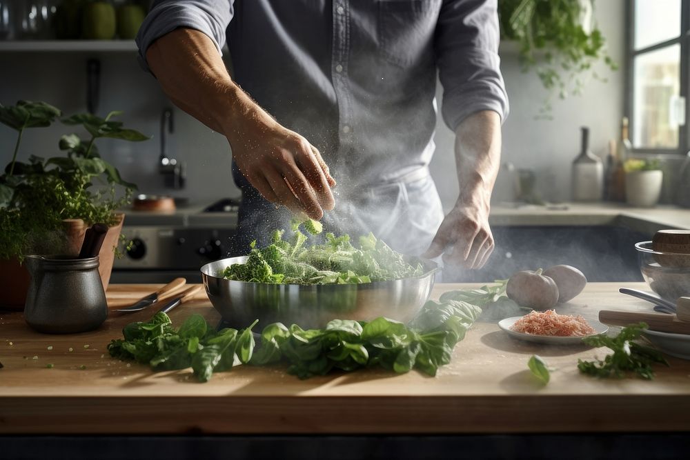 Cooking healthy food kitchen adult ingredient. AI generated Image by rawpixel.