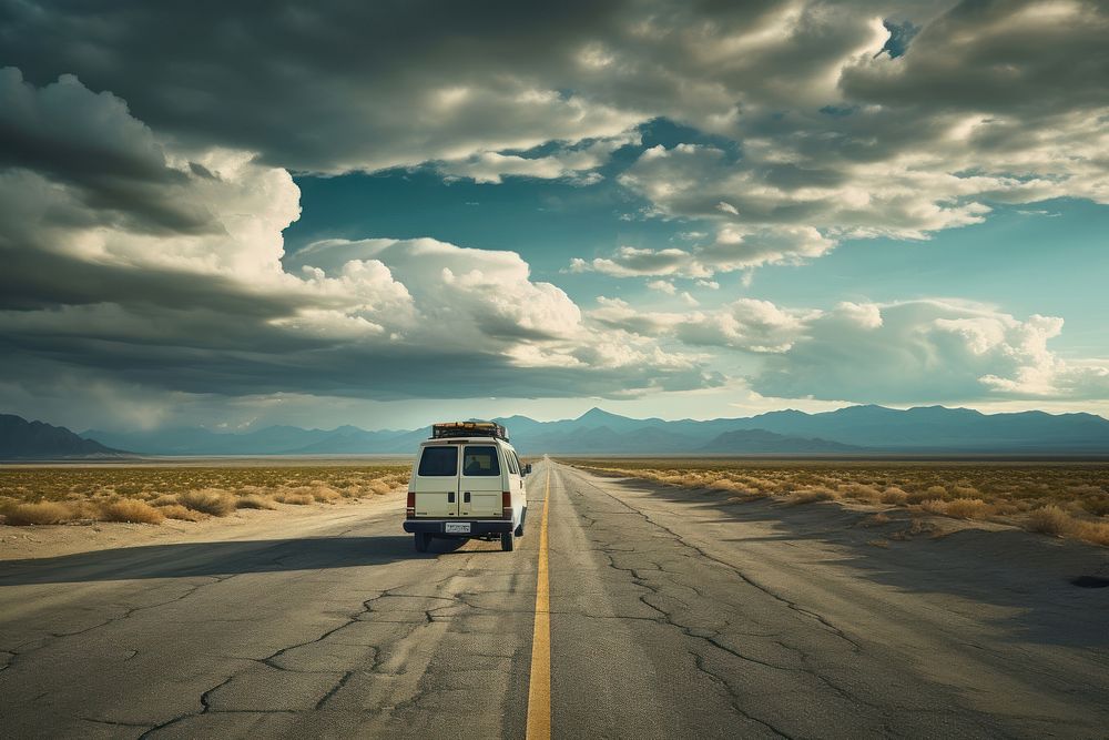 Advanture road trip outdoors horizon vehicle. AI generated Image by rawpixel.