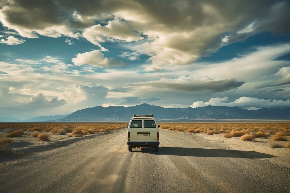 Advanture road trip outdoors horizon vehicle. AI generated Image by rawpixel.