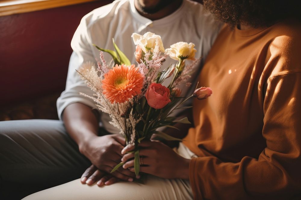 African american lgbtq couples holding flower bouquet plant adult love. AI generated Image by rawpixel.
