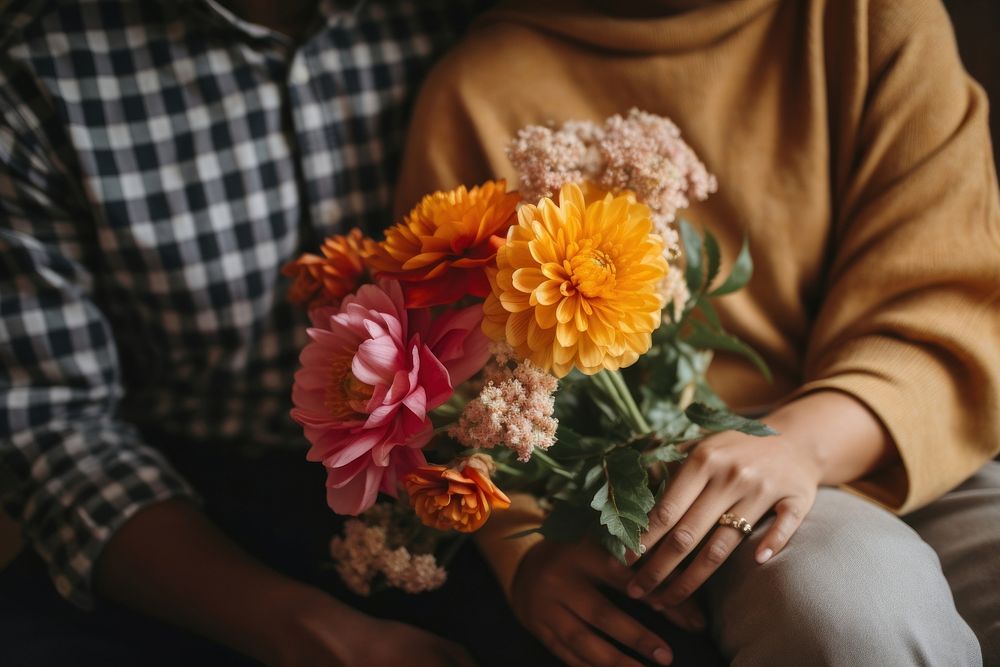 African american lgbtq couples holding flower bouquet plant adult love. AI generated Image by rawpixel.