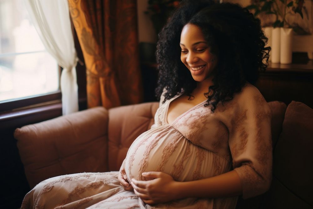 Pregnant woman furniture portrait sitting. AI generated Image by rawpixel.