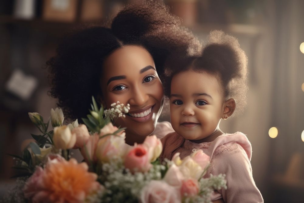 Afro american family flower baby portrait. AI generated Image by rawpixel.