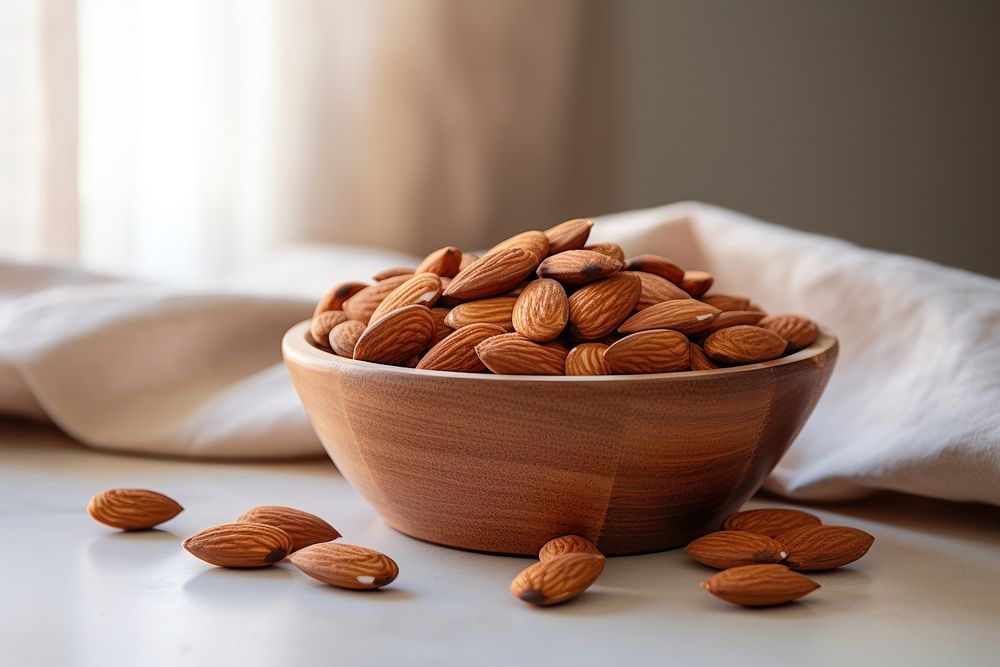 Almonds table food bowl. 