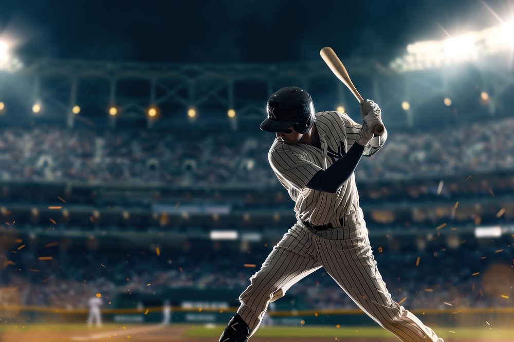 Baseball player swing baseball bat stadium sports adult. AI generated Image by rawpixel.