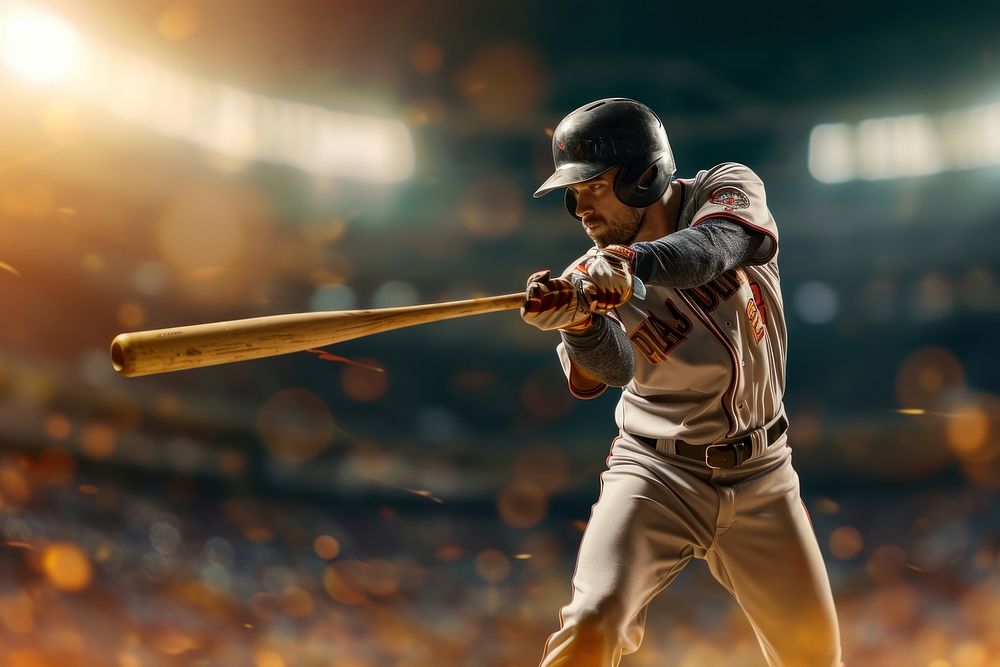 Baseball Player Swing Baseball Bat 