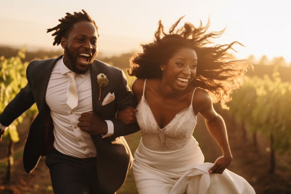 Groom carrying bride cheerful laughing outdoors. AI generated Image by rawpixel.