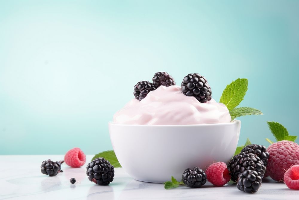 Greek yogurt dessert berries berry. AI generated Image by rawpixel.
