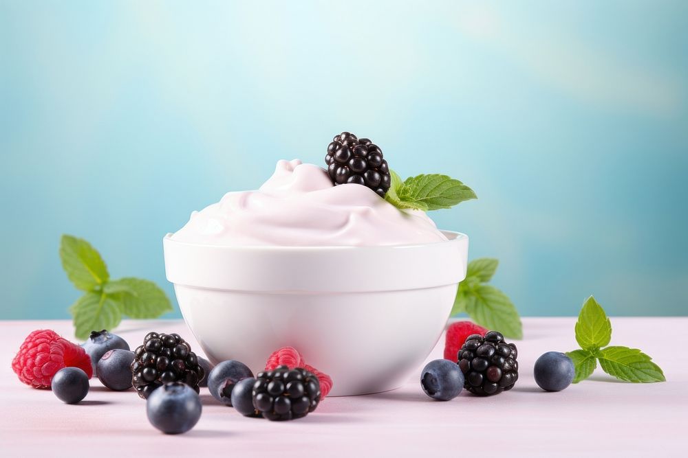Greek yogurt blackberry dessert berries. AI generated Image by rawpixel.