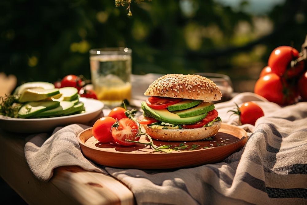 Bagel vegetable sandwich food. AI generated Image by rawpixel.