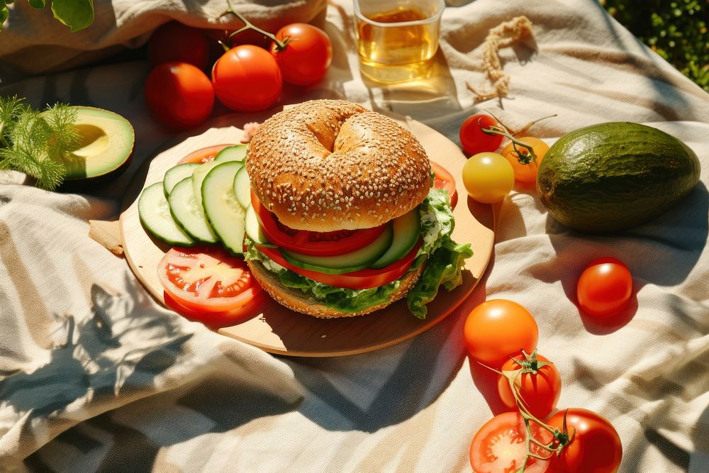 Bagel vegetable sandwich picnic. AI generated Image by rawpixel.