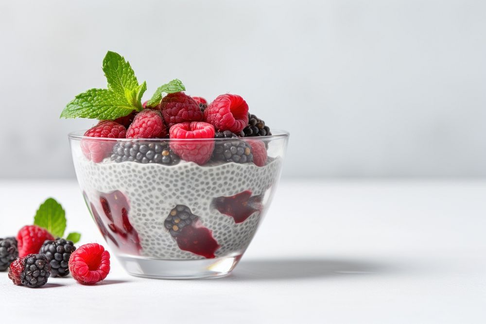 Chia pudding dessert berry fruit. AI generated Image by rawpixel.