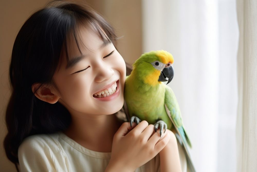 Japanese girl parrot animal child. AI generated Image by rawpixel.