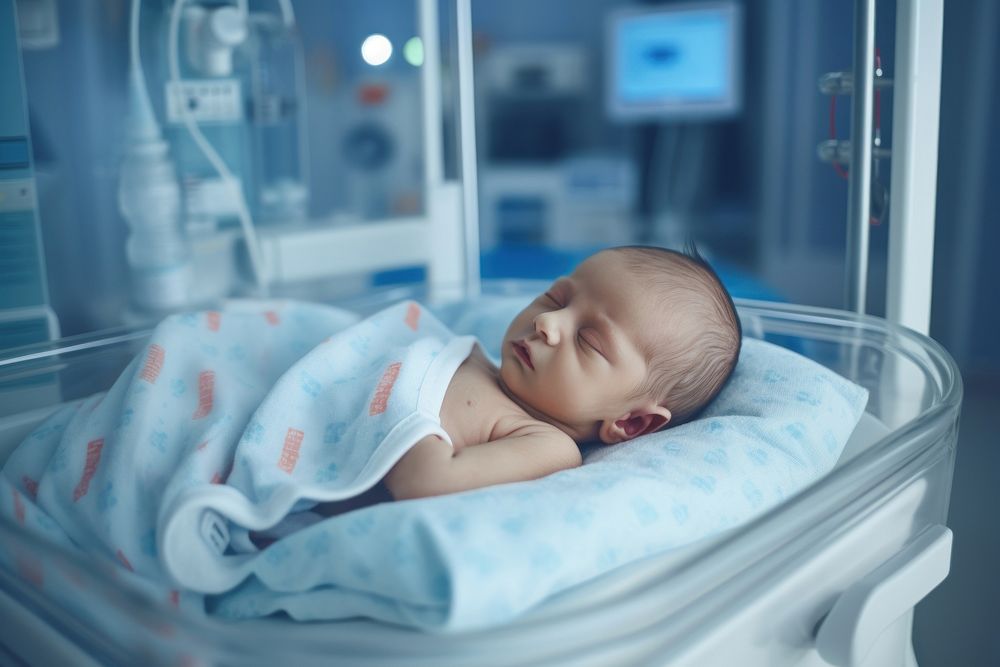 Little Caucasian Newborn Baby hospital baby newborn. AI generated Image by rawpixel.