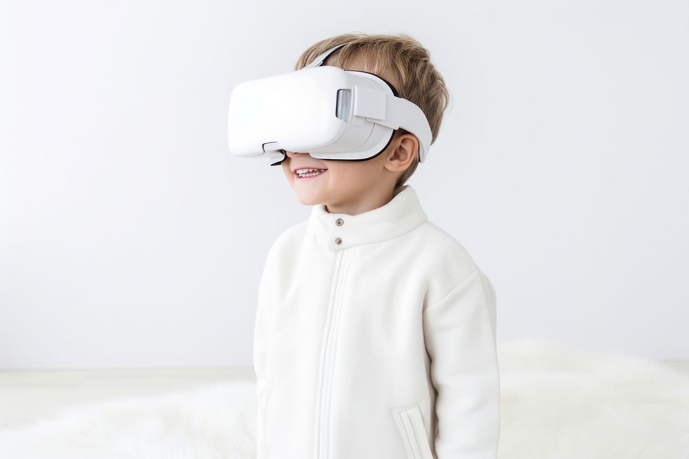 Little boy in virtual reality portrait white photo. AI generated Image by rawpixel.