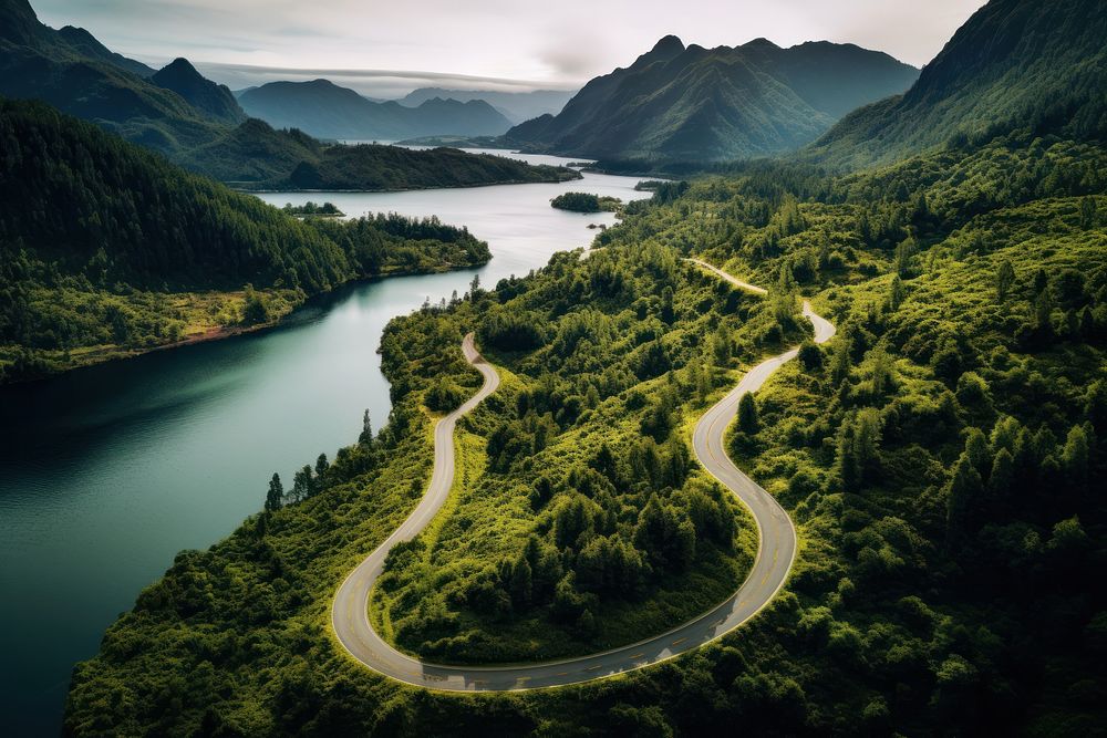 Lake nature road mountain. AI generated Image by rawpixel.
