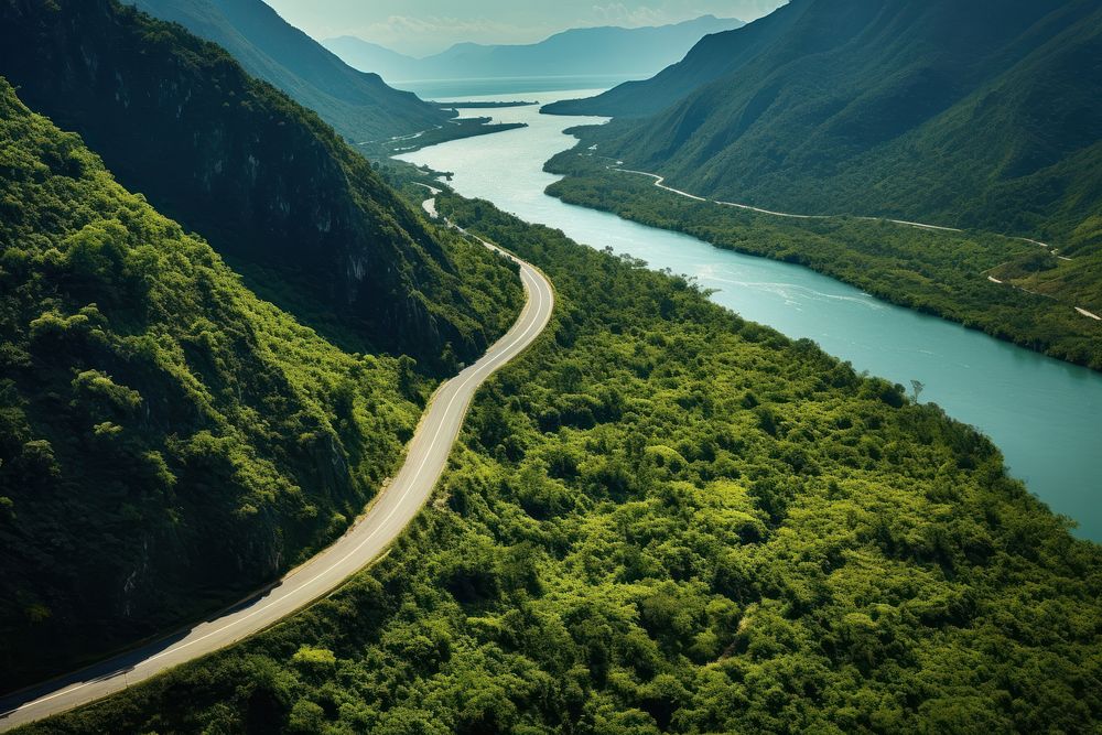 Lake nature road mountain. AI generated Image by rawpixel.