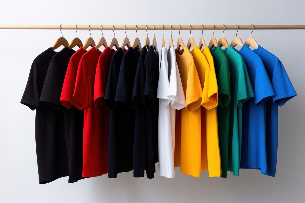 T-shirts and pullovers white background clothesline arrangement. AI generated Image by rawpixel.