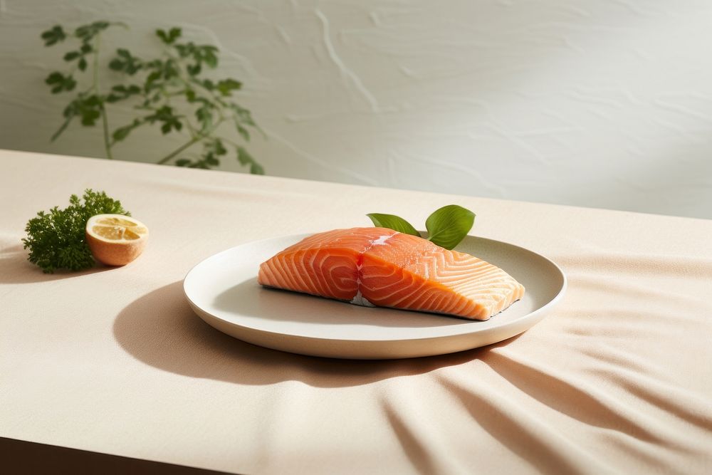 Salmon seafood plate table. AI generated Image by rawpixel.