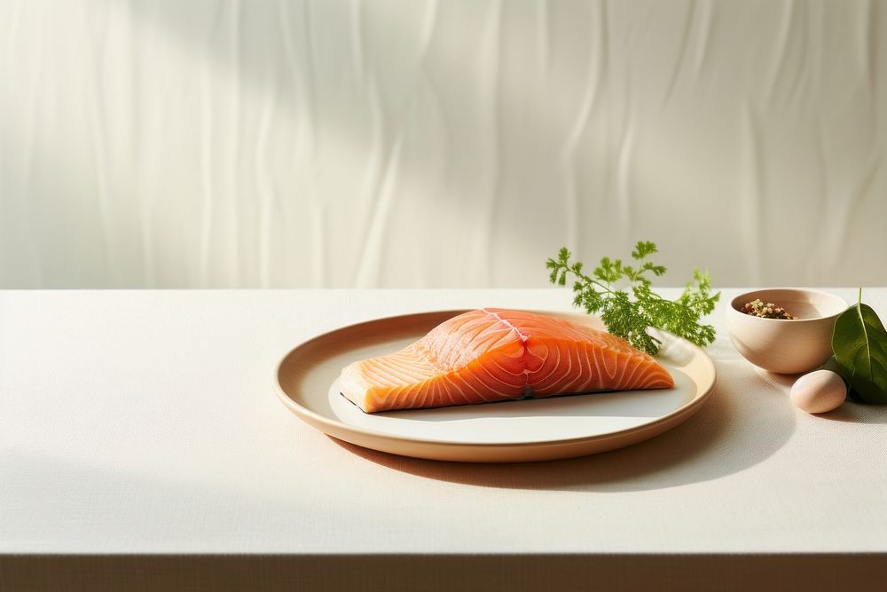 Salmon seafood plate table. AI generated Image by rawpixel.
