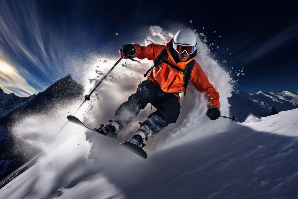 Snow Skiing sports skiing snow. AI generated Image by rawpixel.