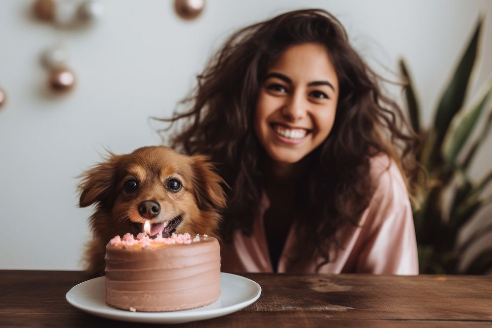 Celebrating birthday cake dog portrait. AI generated Image by rawpixel.