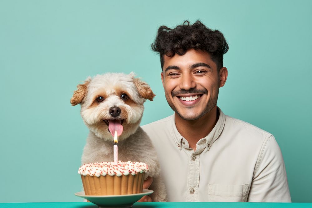 Celebrating birthday dog dessert smiling. AI generated Image by rawpixel.