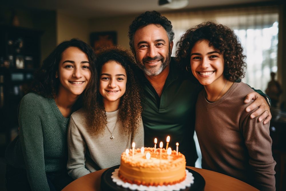 Hispanic family celebrating birthday portrait smiling dessert. AI generated Image by rawpixel.